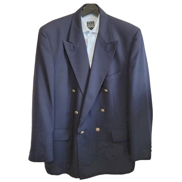 Vintage '80 Burberry Blue Blazer Double Breasted Jacket 44 See Measure USA Made - Picture 1 of 11